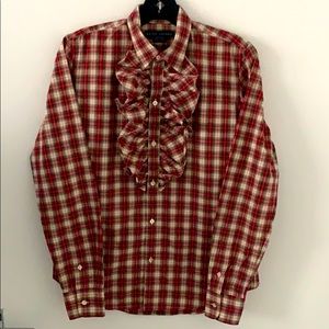 Ralph Lauren Ruffle Front, Red and Cream Plaid Shirt